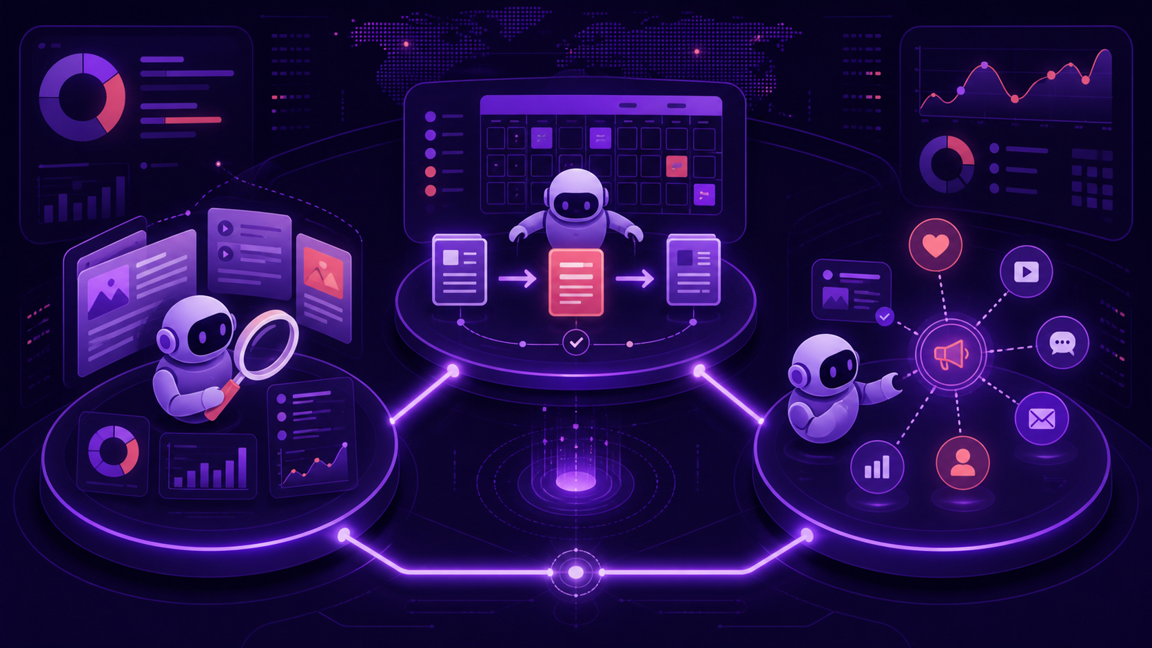 Three specialized AI agents for content marketing operations