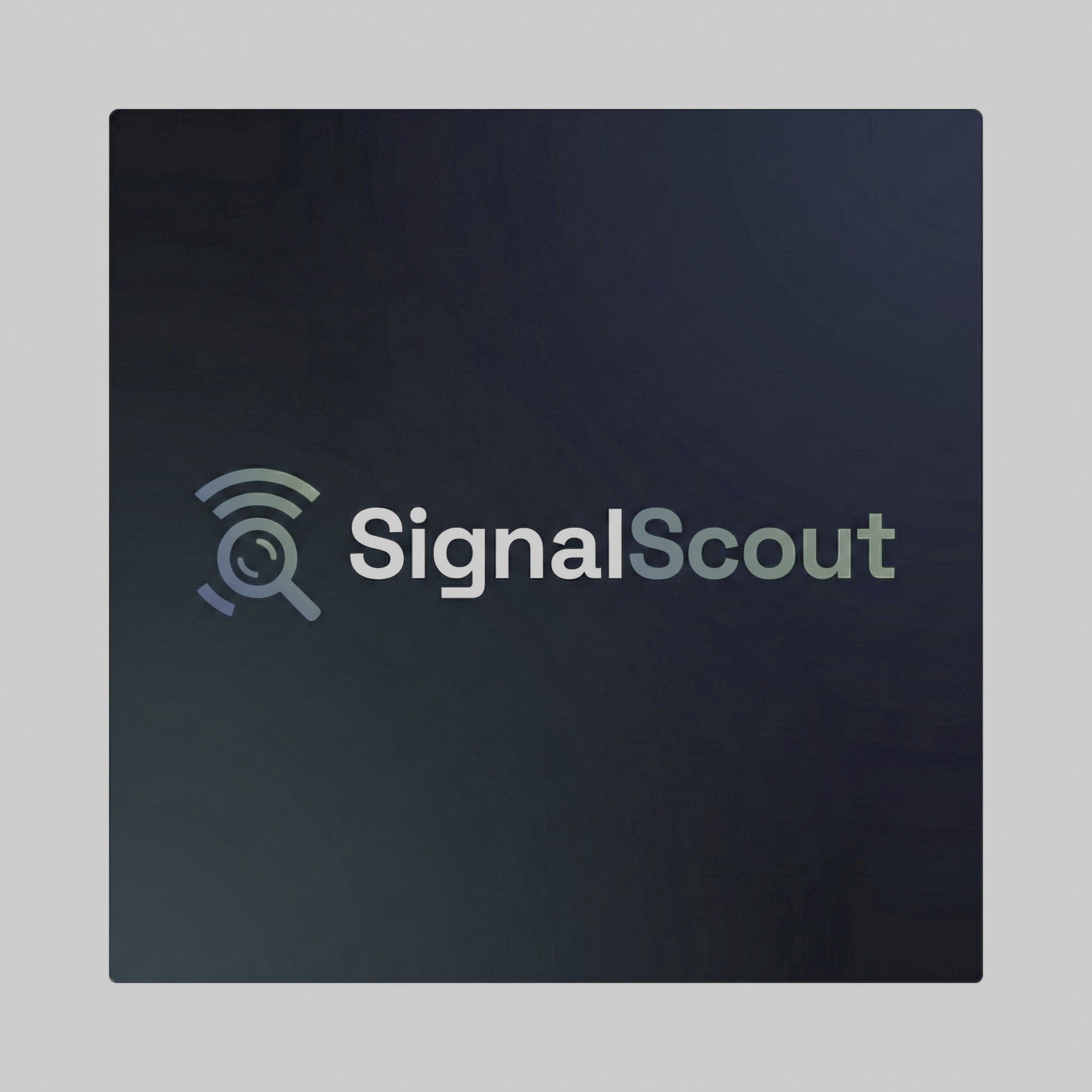 SignalScout logo with HDR-encoded white wordmark and icon on a dark gradient background