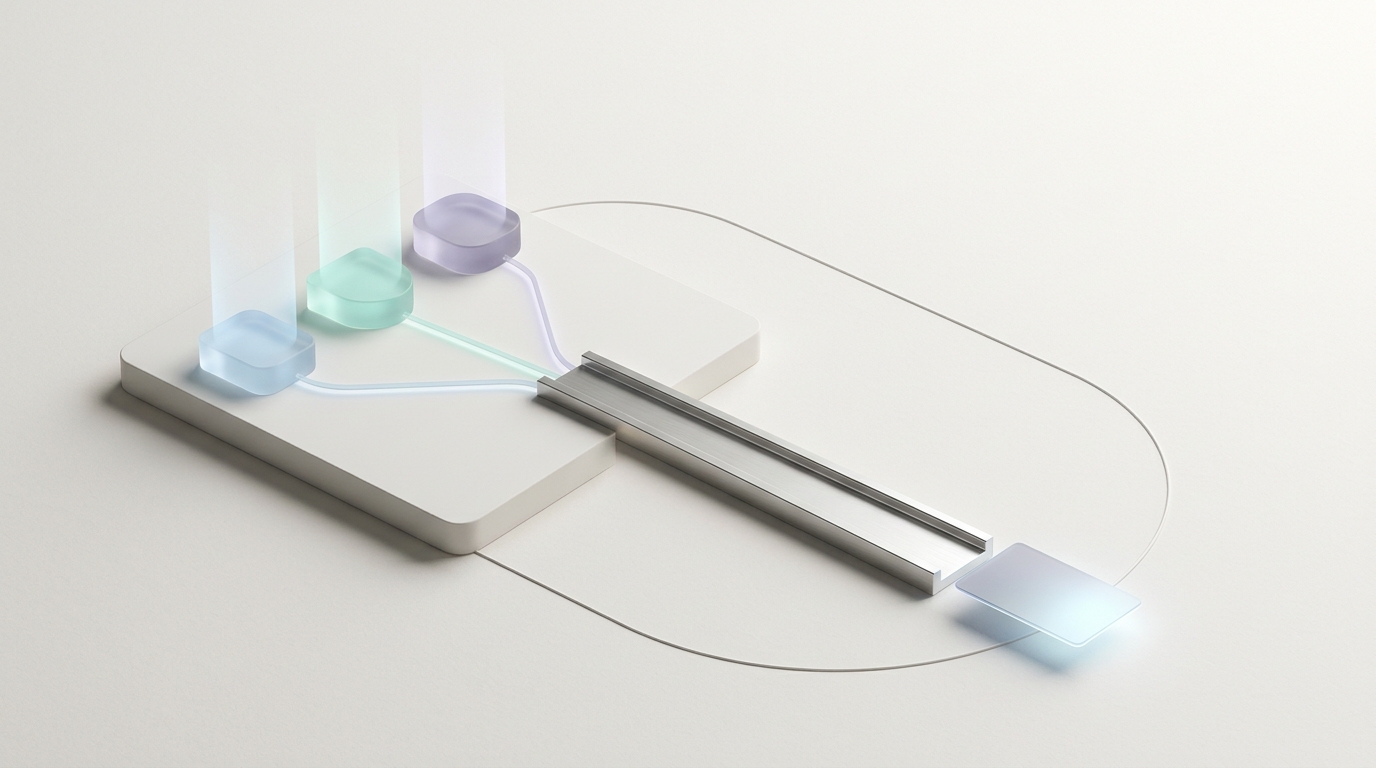 Three sensor nodes feeding one production track with a measurement loop returning to the sensors