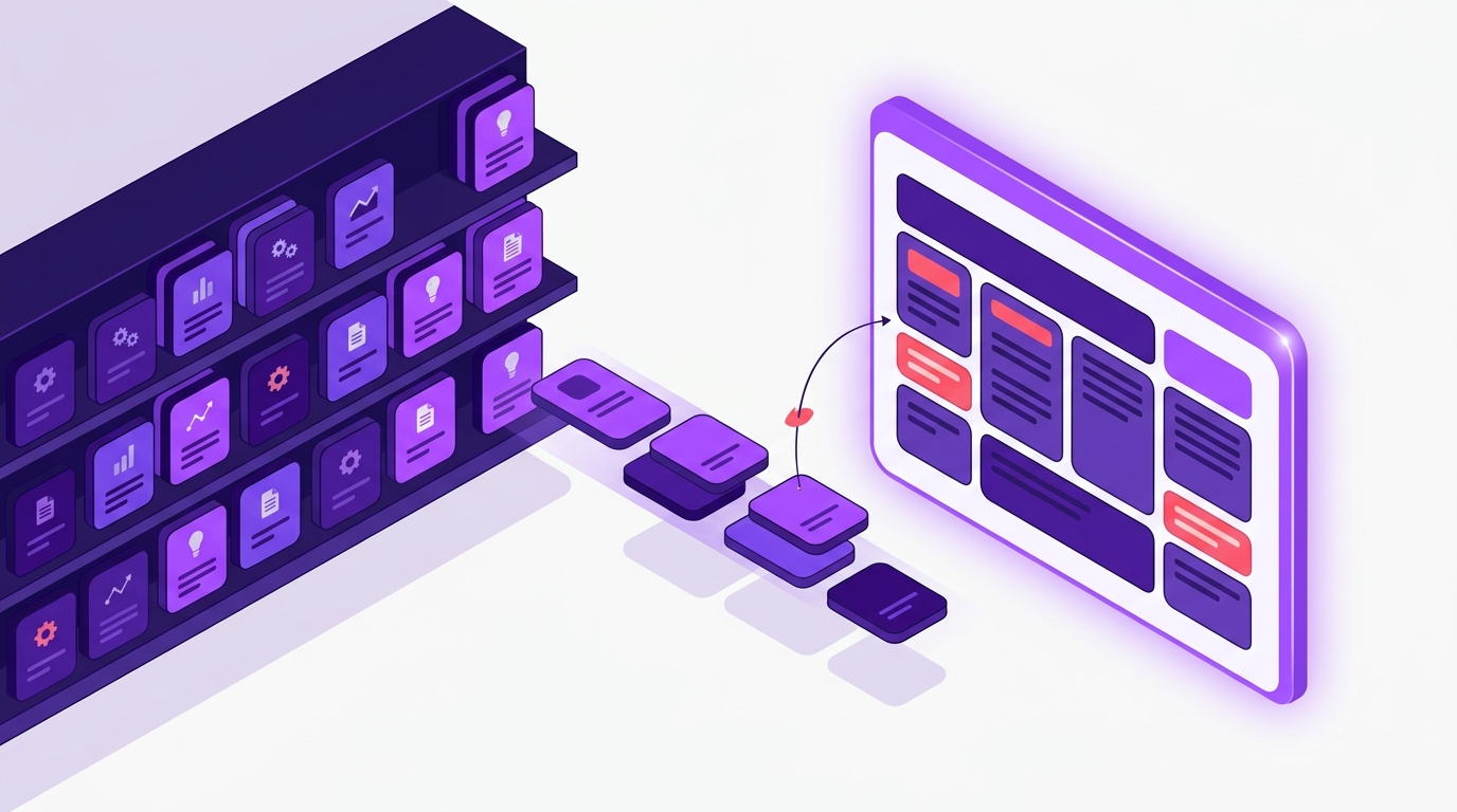 AI answer engines extracting modular content blocks from a structured library